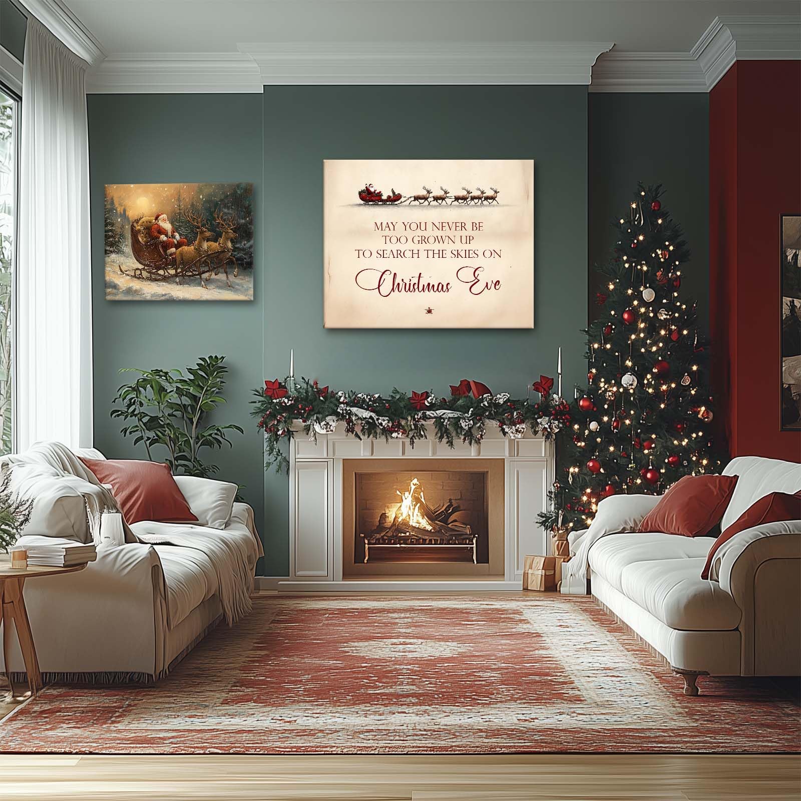 Amazon.com: Vintage Framed Canvas Wall Art Christmas Decor Santa